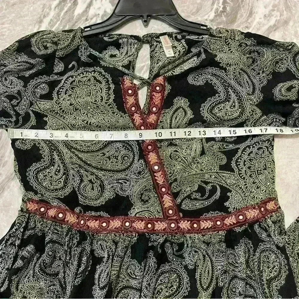 Xhilaration A Line Dress Black White Paisley Long Sleeve Short V Neck Womens M - Picture 6 of 11